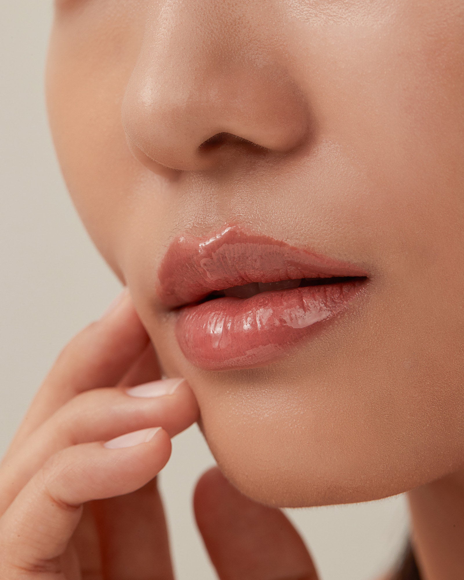 Close-up of glossy, moisturized lips